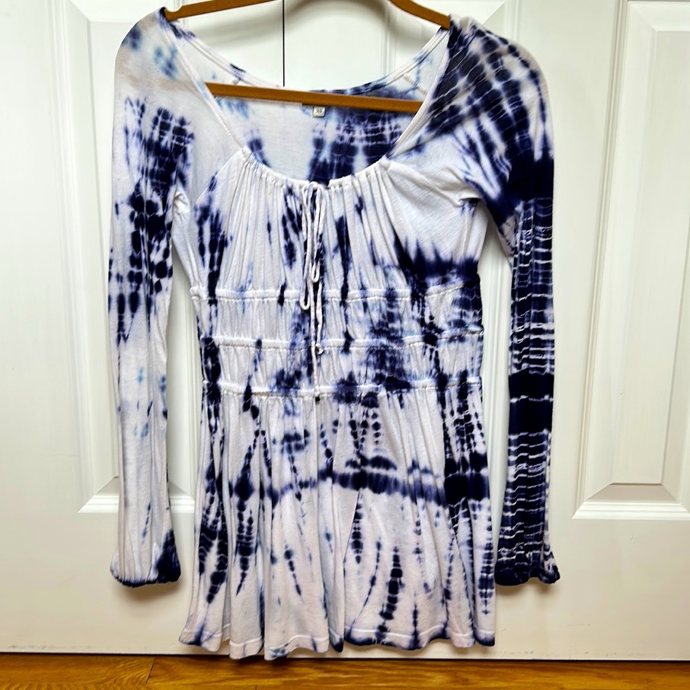 Boston Proper Blue Tie Die Tunic Top